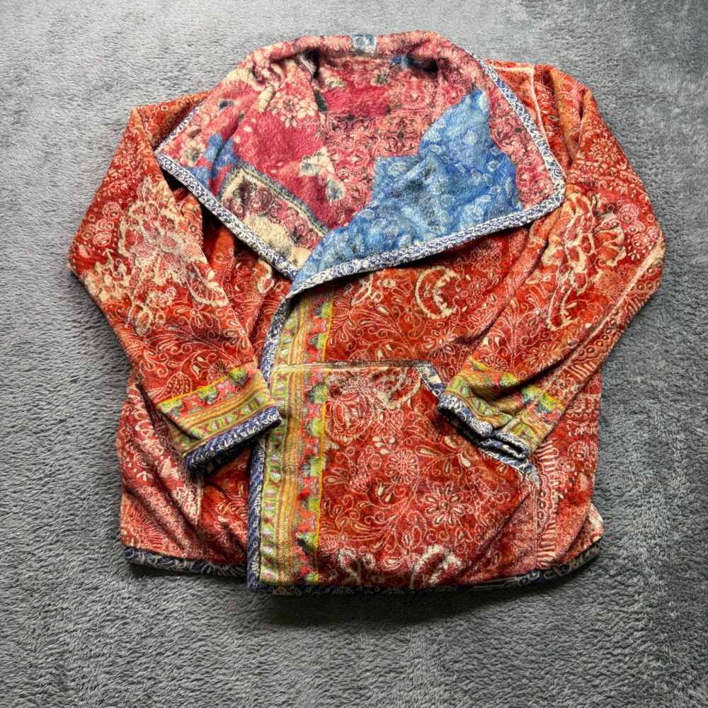 Johnny Was Biya Reversible Joan Binded Sherpa Fleece Jacket in Mayborn Scarf